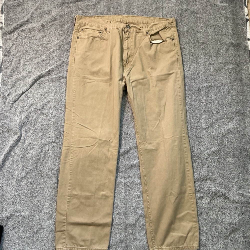 Levis 505 Regular Fit Straight Leg Khaki Tan Pants Mens 40x32 S40196